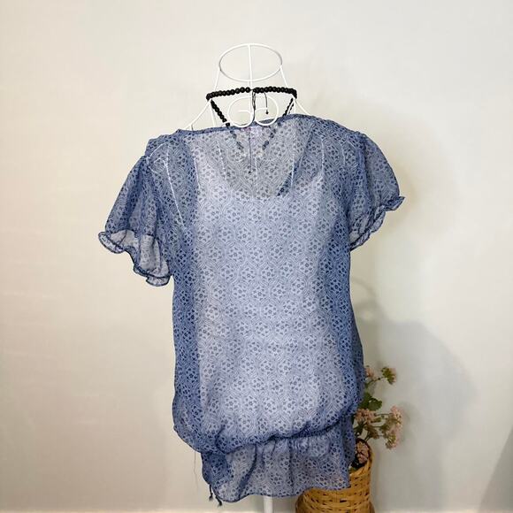 Y2K vintage blue sheer layering babydoll wrap top - Picture 5 of 6